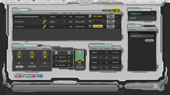 Galactic Arms User Settings Panel